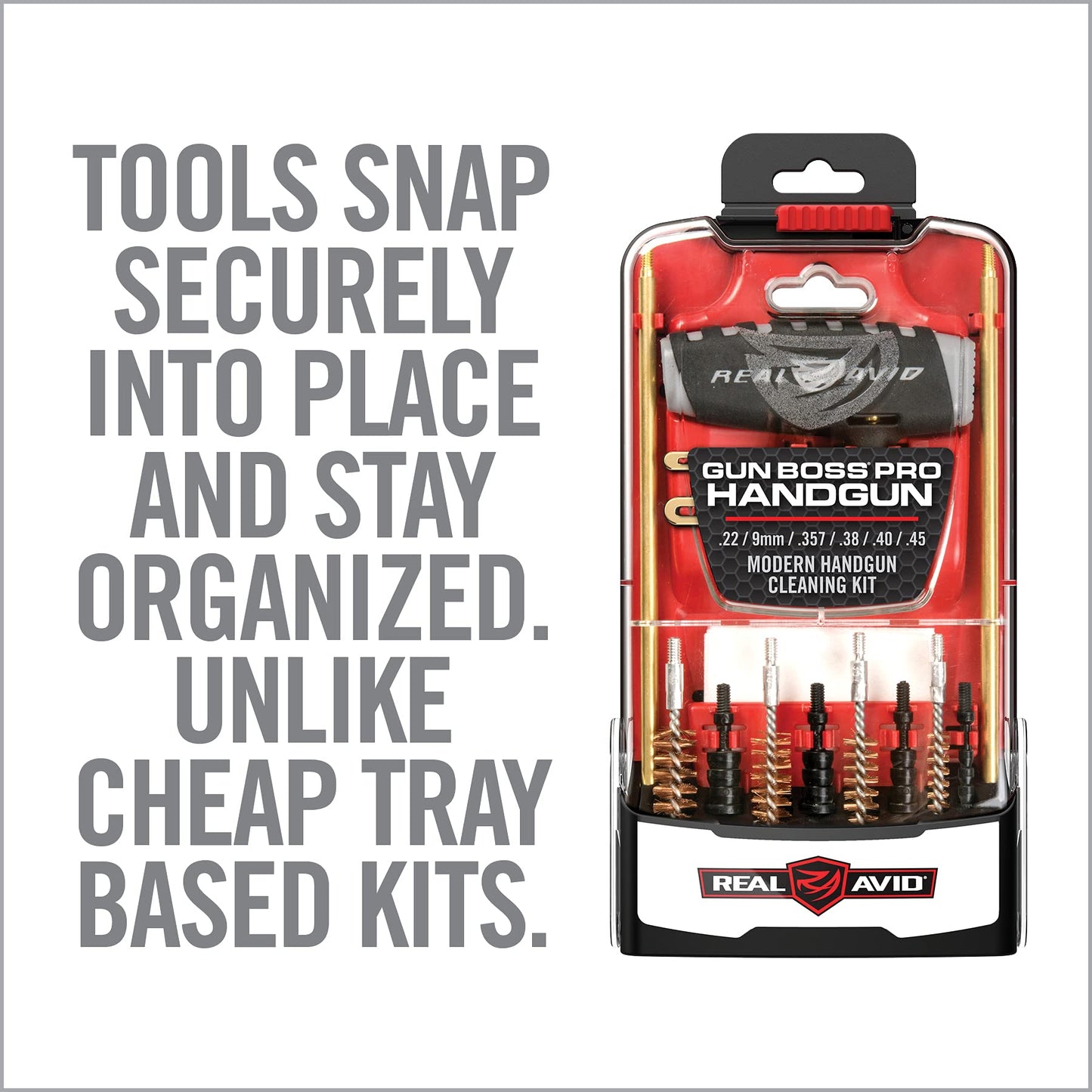 Real Avid PRO Handgun Cleaning Kit – Multi-Caliber Pistol Cleaning Kit for .22, 9mm, .357, .38, .40, .44 & .45 – Brass Rod, Bore Brushes, Jags, Patches & Crush-Proof Range Case