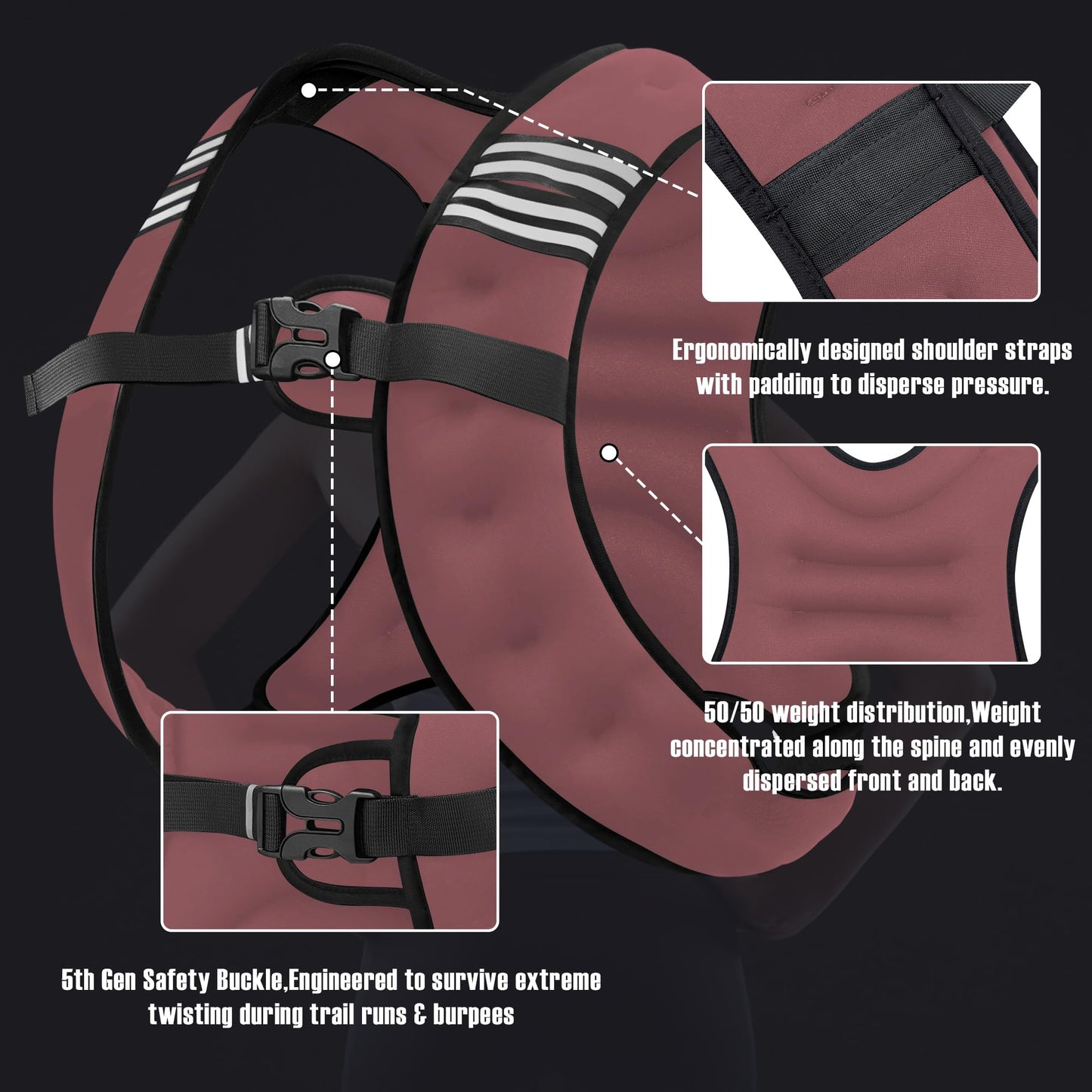 NATURELUX Weighted Vest with Reflective Stripe and Adjustable Buckle Straps, Sand Brown, 5 lbs