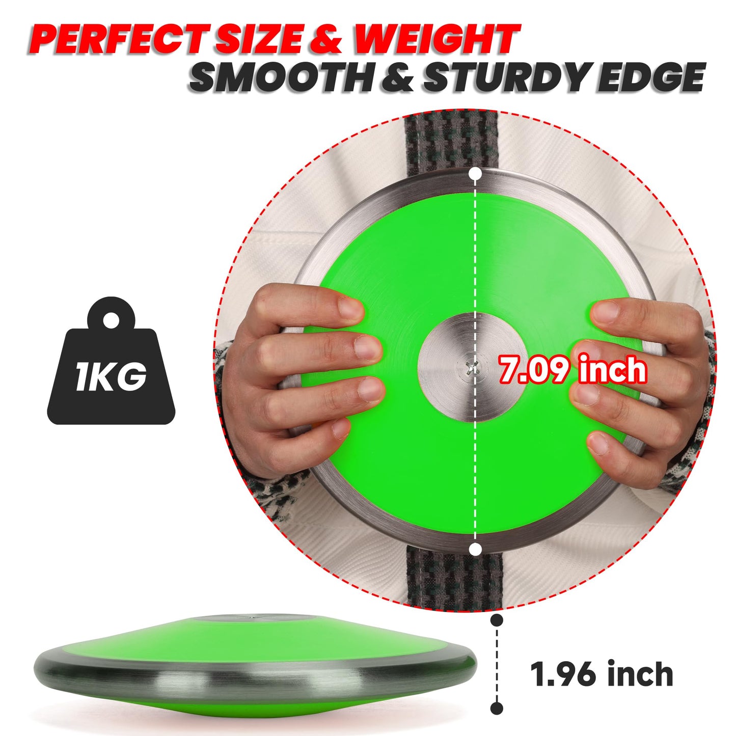 1 kg Sports Training Discus 2 Pcs for Girls Boys School Track and Field, 1kg Nylon Discus with Steel Rim and Center, Men Women Discuses Outdoor Practice Throwing (Green)