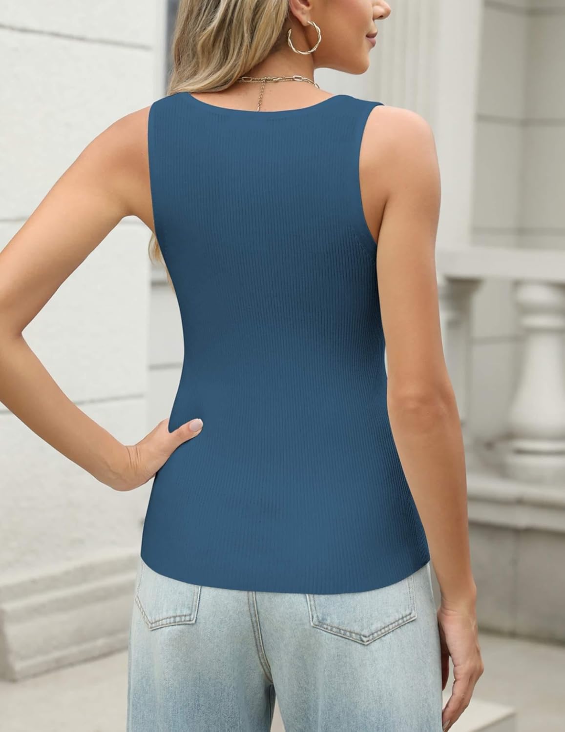 Zeagoo Women's Ribbed V-Neck Tank Top - Slim Fit Knit Sleeveless Casual Tee
