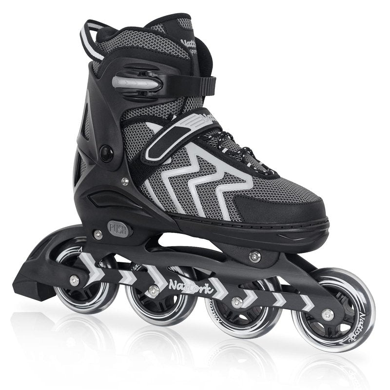 Nattork Adjustable Blades Roller Skates for Adults Women and Men,Outdoor & Indoor Black Inline Skates for Kids,Boys,Beginners, Men Size 9 10 11 11.5