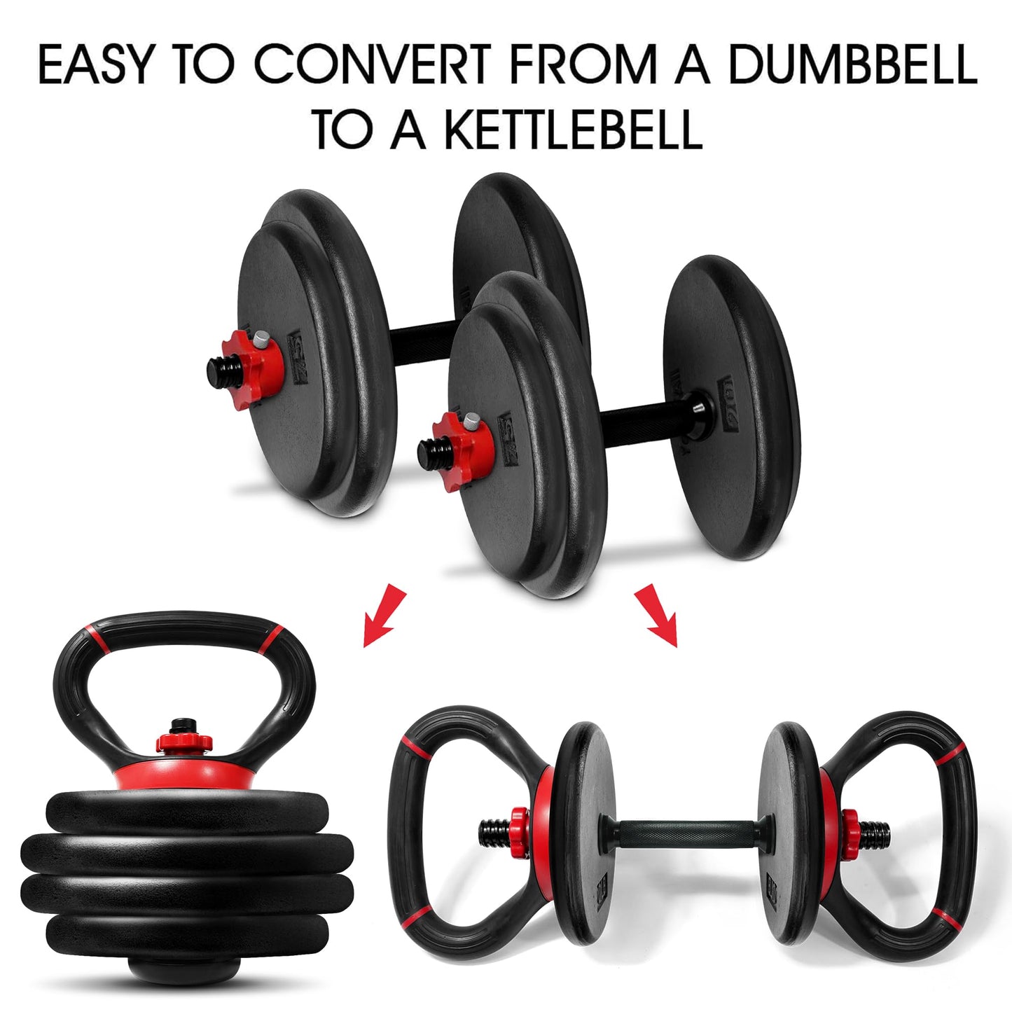 Yes4All Comfortable Grip Adjustable Kettlebell Handle Converter for 1 inch Weight Plates - Pair