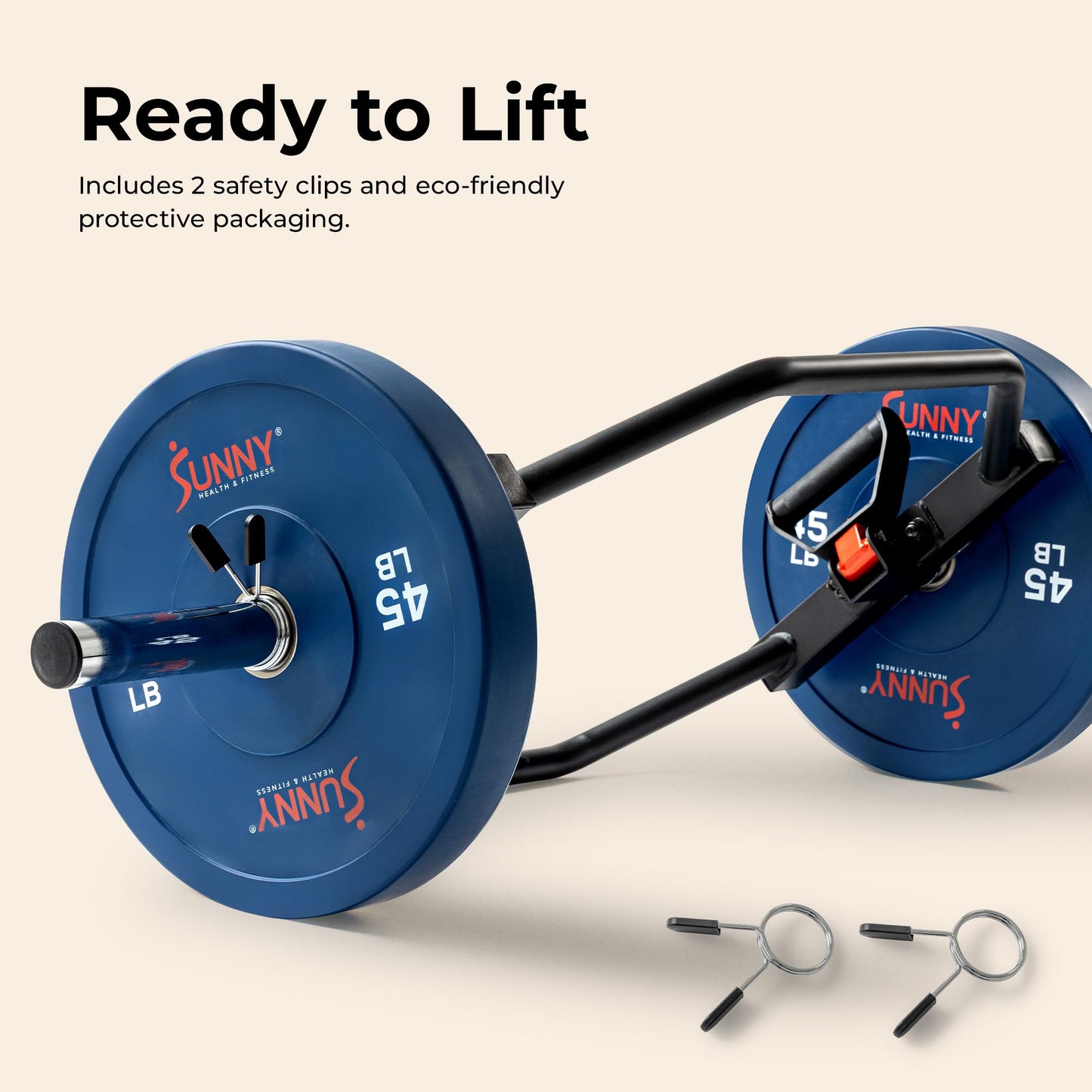Sunny Health & Fitness Olympic Hex Trap Bar, Swivel Handles for Deadlifts