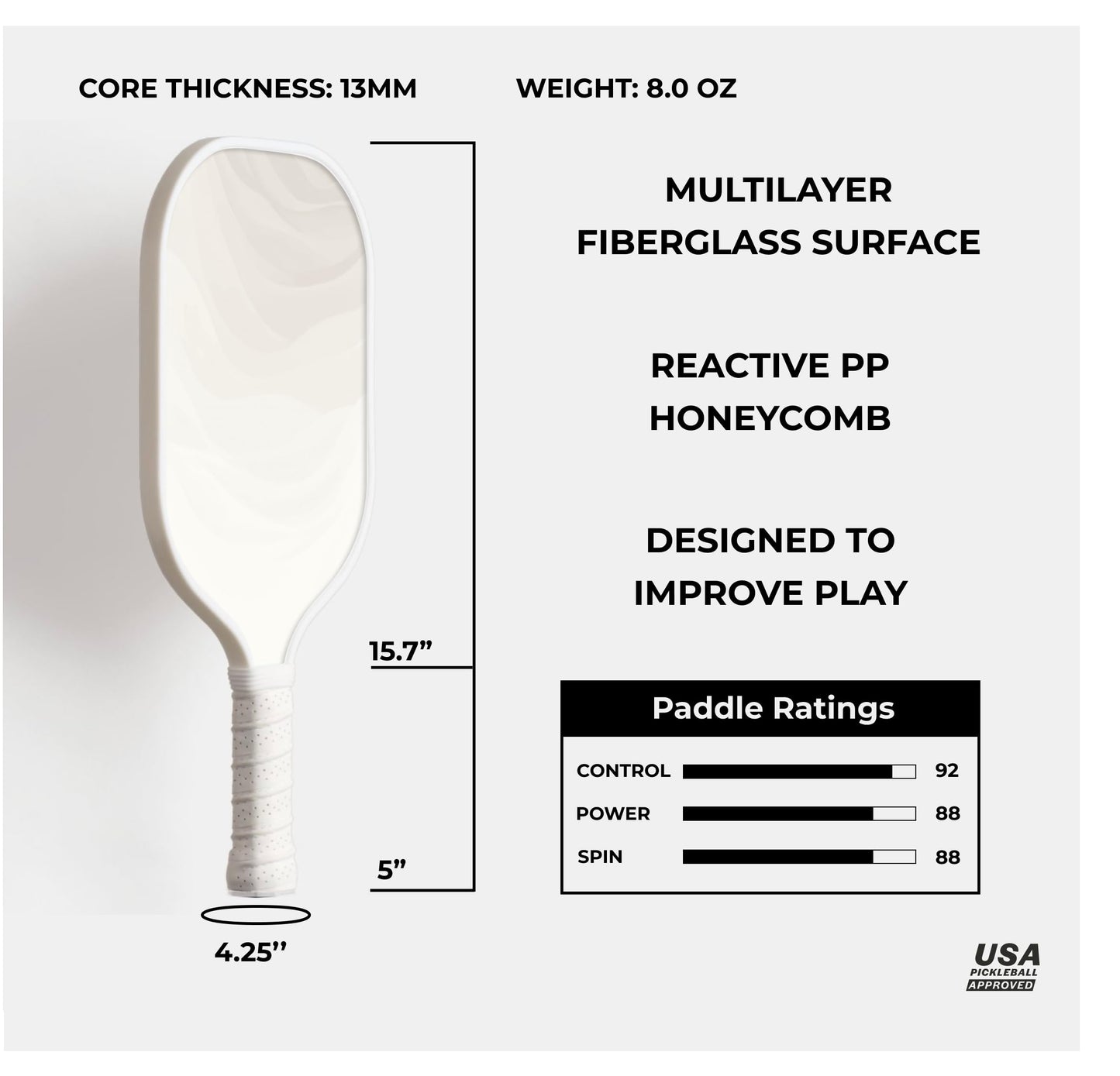 CIRCE Cielo Pickleball Paddle - Mist | G2 Reinforced Fiberglass Surface with 13mm Reactive Honeycomb Core | 8oz, Beginner Paddle for Consistency & Control | Ergonomic Handle | USAP Approved