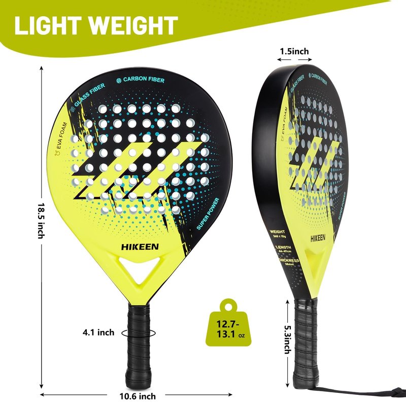 Hikeen Padel Racket Set Carbon Fiber Surface - EVA Memory Lightweight Paddle Racket with 3 Tennis Balls & Carry Case for Adults and Teenagers (2 Rackets)