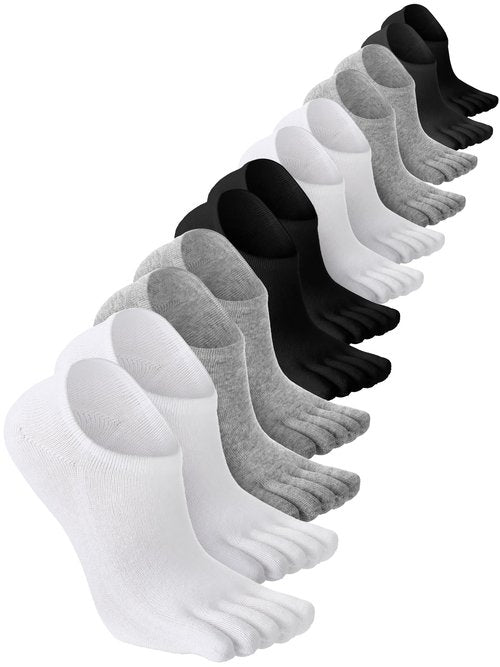Bencailor 6 Pairs Women Toe Socks Cotton Ankle No Show Low Cut Socks with Toes for Women Men Running Athletic (Black,White,Gray,9-11)
