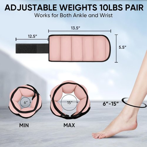 APEXUP Adjustable Ankle Weights - 10lbs/Pair for Yoga, Running, Aerobics & Physical Therapy