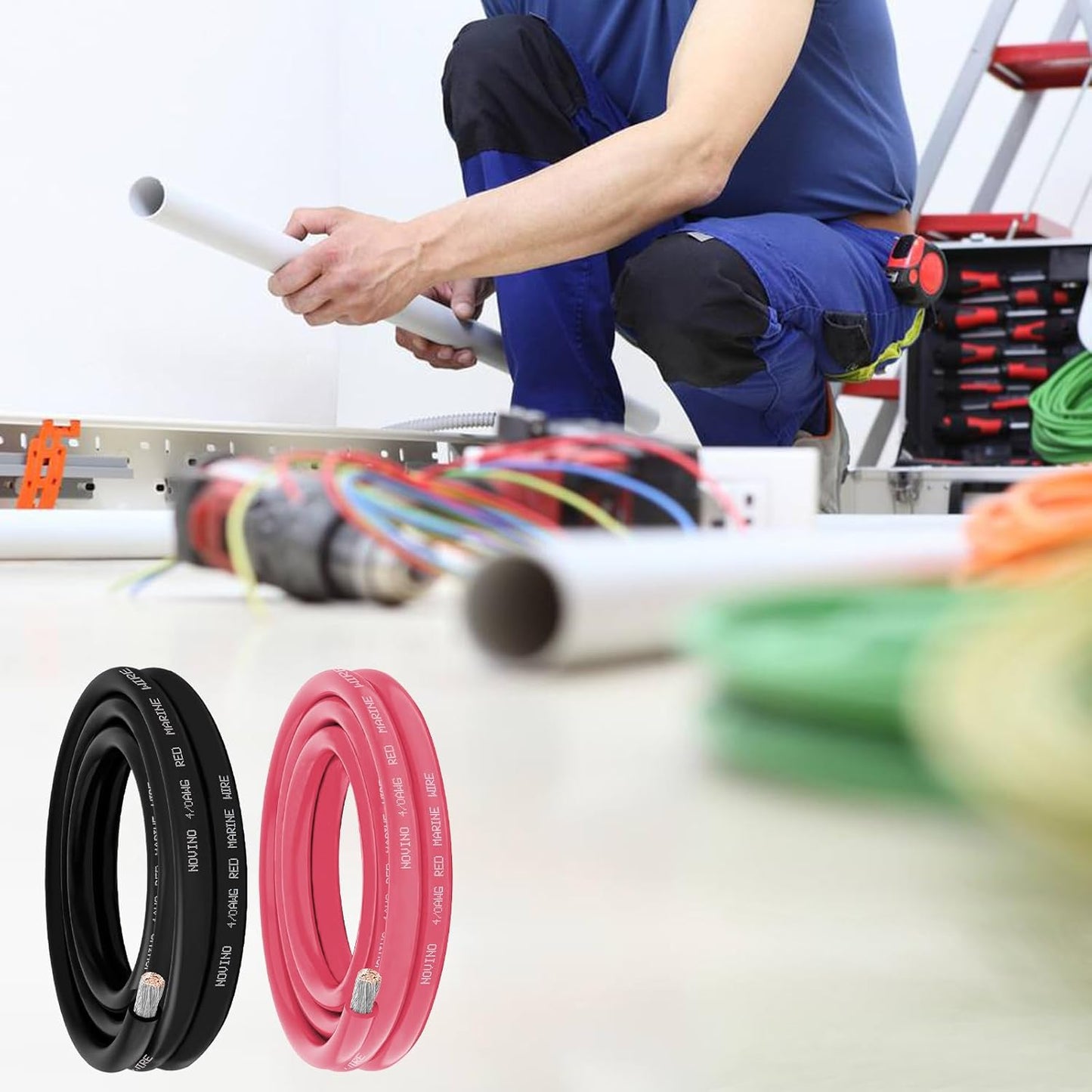 **4/0 Gauge Marine Wire - Tinned Copper Electrical Cable for Boats & Automotive | 5FT Red & Black**