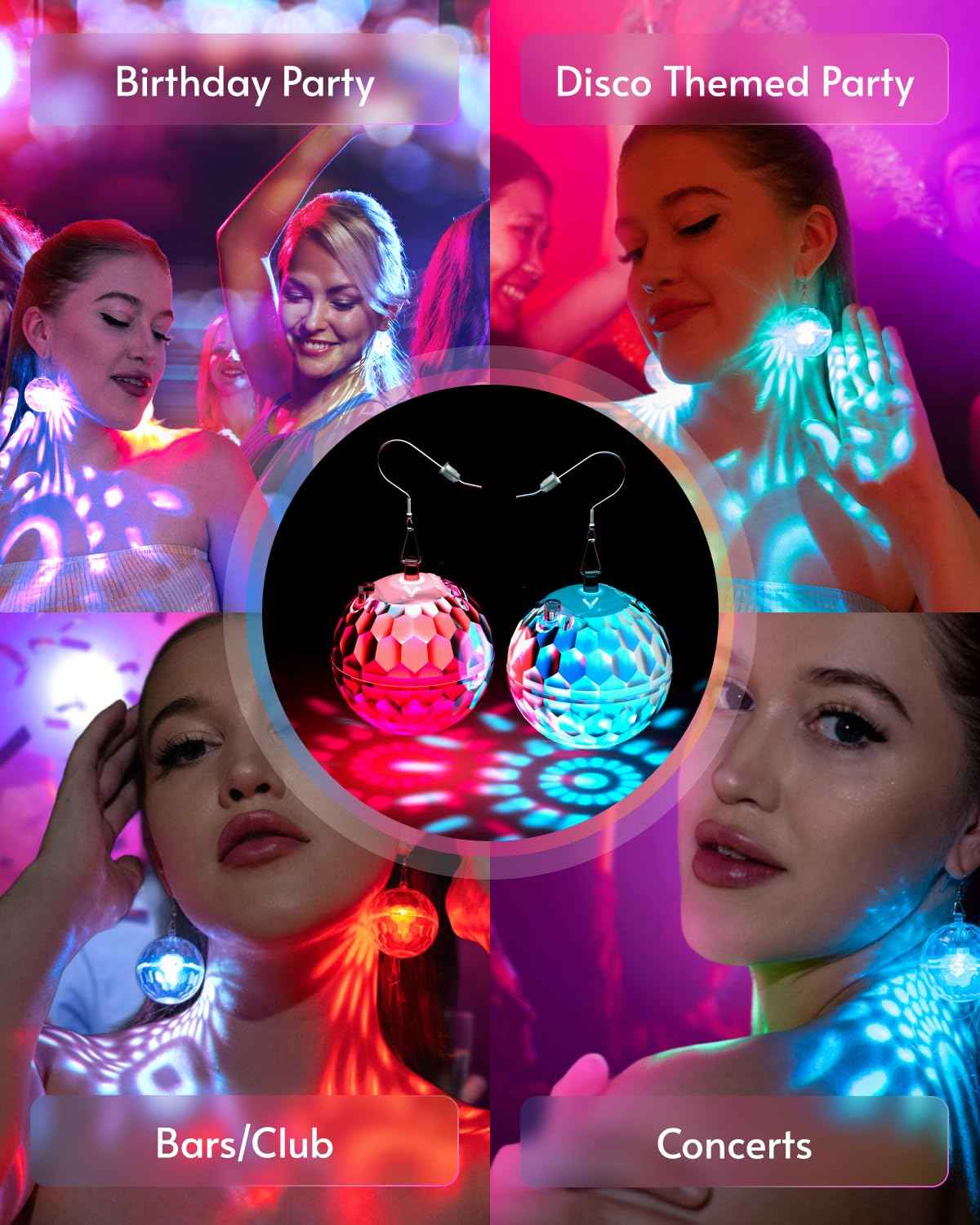 Light up Earrings Rhombic Disco Ball Earrings 16 Light Modes Rechargeable 60s 70s 80s Earrings for Women Concert, Disco Party, Rave Accessories