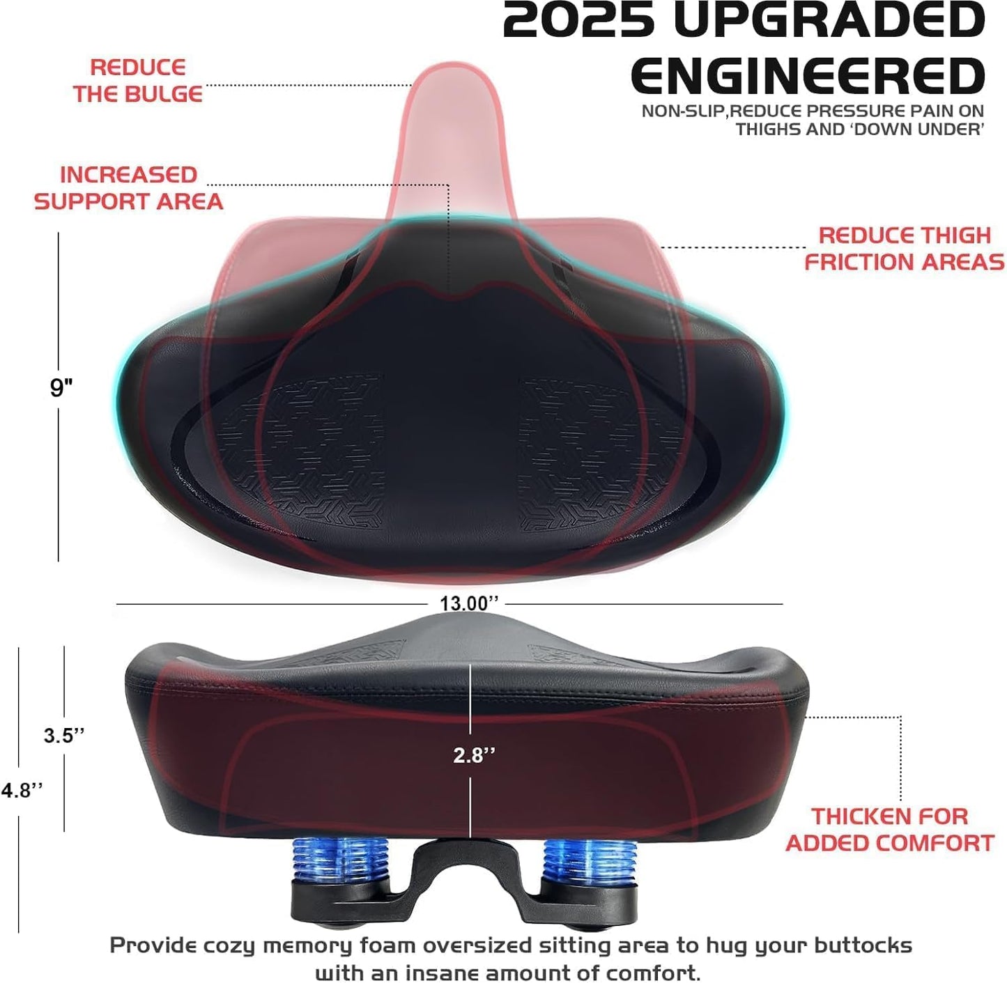 Noseless Bike Seat Cushion - Extra Padding for Men & Women | Oversized Comfortable Saddle for Peloton & Electric Bikes
