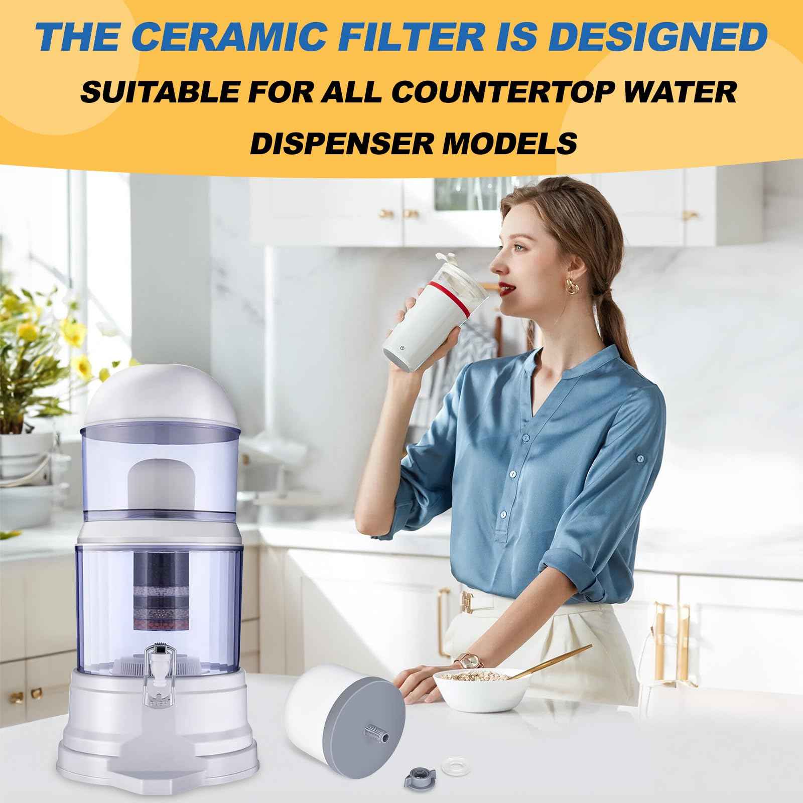 YKMGON Replacement Ceramic Dome Water Filter with Coconut Shell Activated Carbon， 0.2 to 0.5 micron for Countertop Water Filter System 2PACK