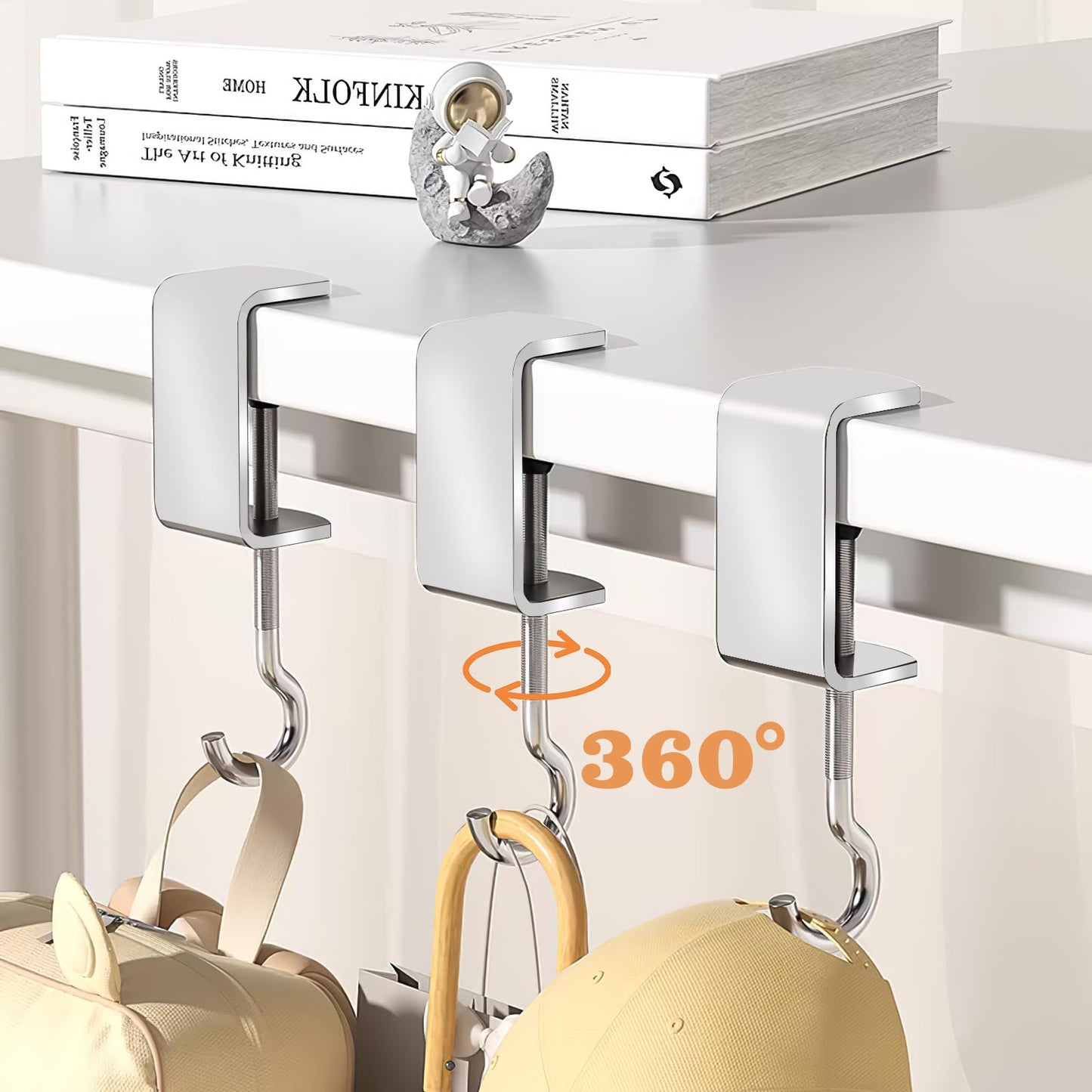 Vinommart 6 Pcs Adjustable Table Hooks for Hanging Bags, Heavy Duty Metal Backpack Hooks for Desk