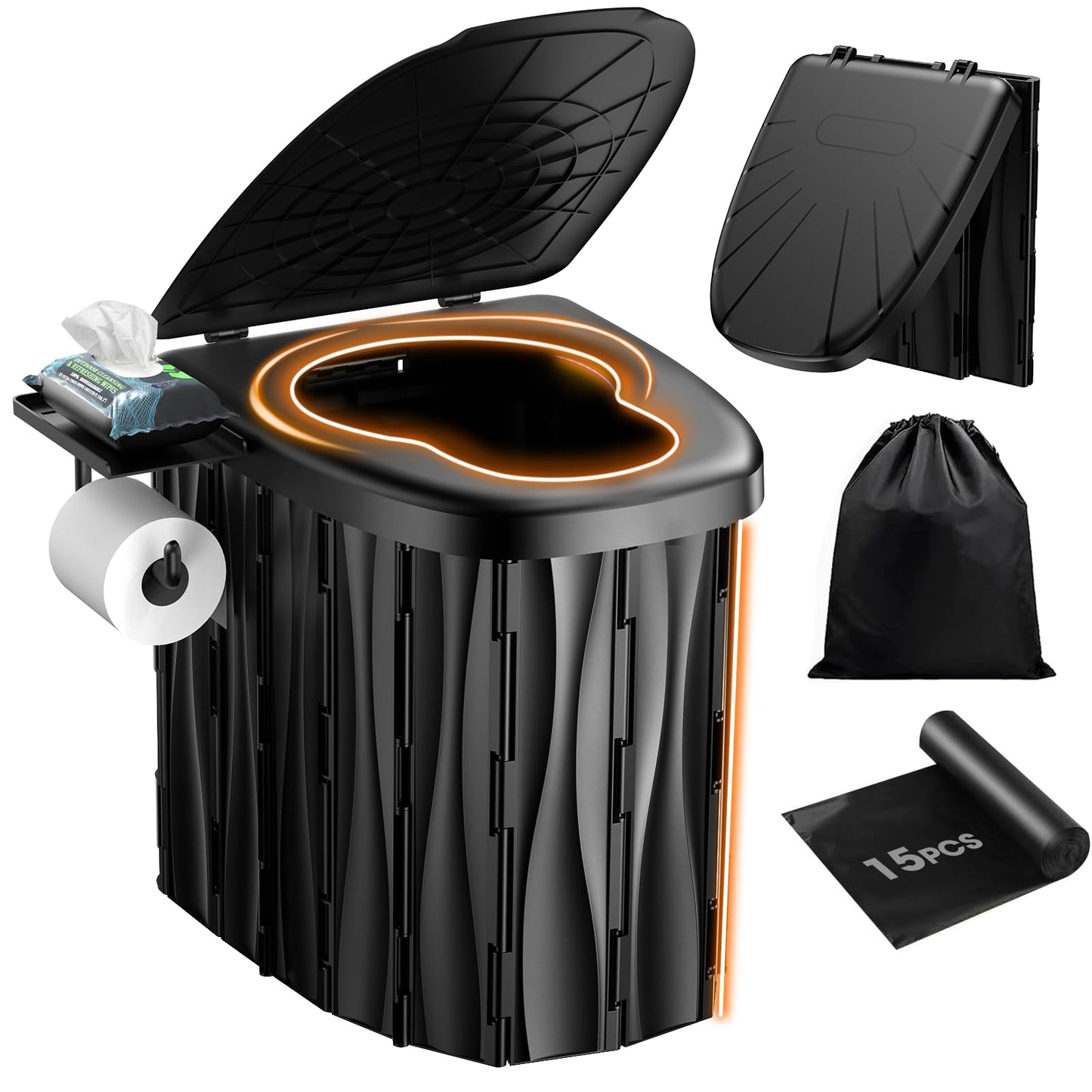 New Upgraded 15'' XL Portable Toilet for Adults, Camping Toilet Tested 500 LBS With Lid & Removable Paper Holder, Portable Potty for Truck Drivers, Camping, RV, Hiking, Car, Tent, Beach, Emergencies