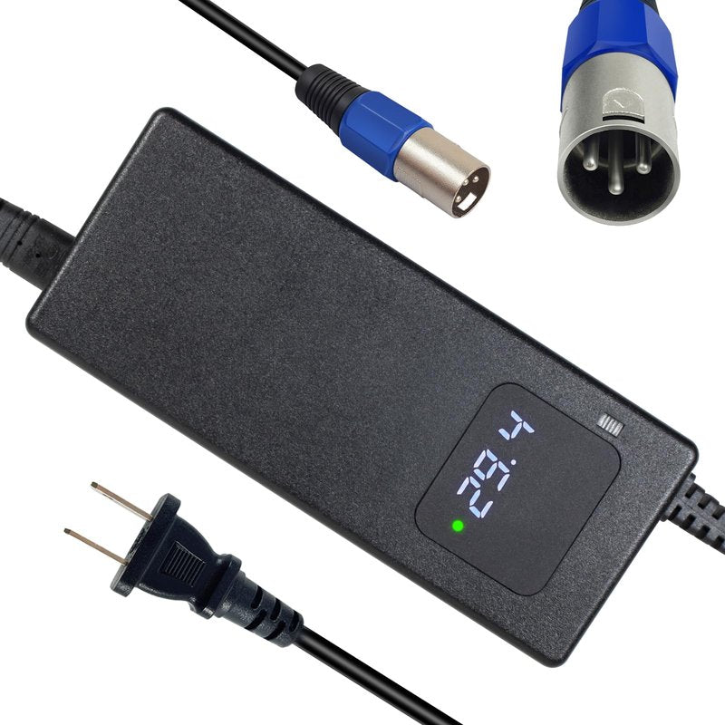 YZPOWER 29.4V 4A Power Adapter for 24V/25.2V Li-Ion Batteries 3-Pin XLR Connector, Smart 24 Volt Power Supply with Display Built-in Fan