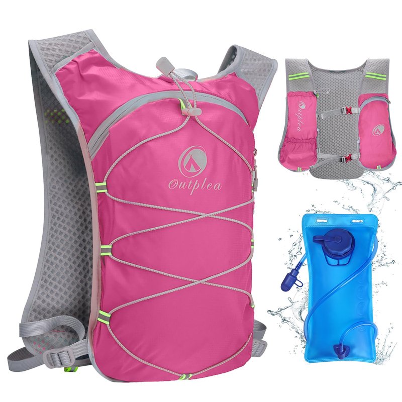 Outplea Lightweight Hydration Backpack with 2L Water Bladder, Small Water Backpacks Running Vest for Men Women, Hydropack Daypack for Hiking Cycling Running Marathon Trail Skiing, Pink
