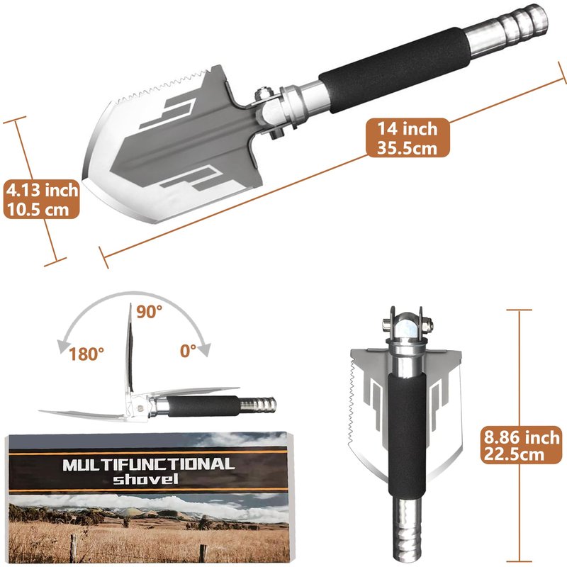 Goutime Tactical Shovel,Folding Survival Shovel for Camping Hiking with Storage Bag,Heavy Duty E-Tool Digs Dirt, Sand, Mud, Portable Shovel for Beaching, Fishing, Gardening