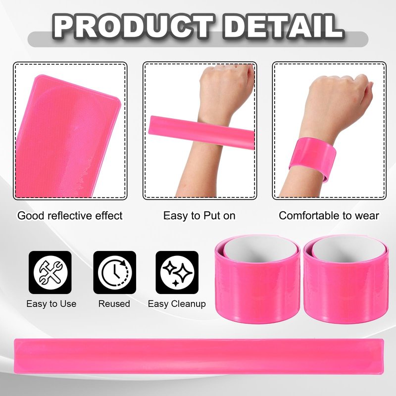PATIKIL 16Pcs Reflective Arm Bands, 11.8" High Visibility Bands Reflector Running Gear Snap Bracelet for Night Walking Running Cycling, Pink (Square)