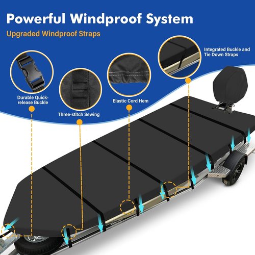 Jon Boat Cover - 1200D Waterproof & UV-Resistant Marine Grade Canvas | Fits 16ft Boats - Black