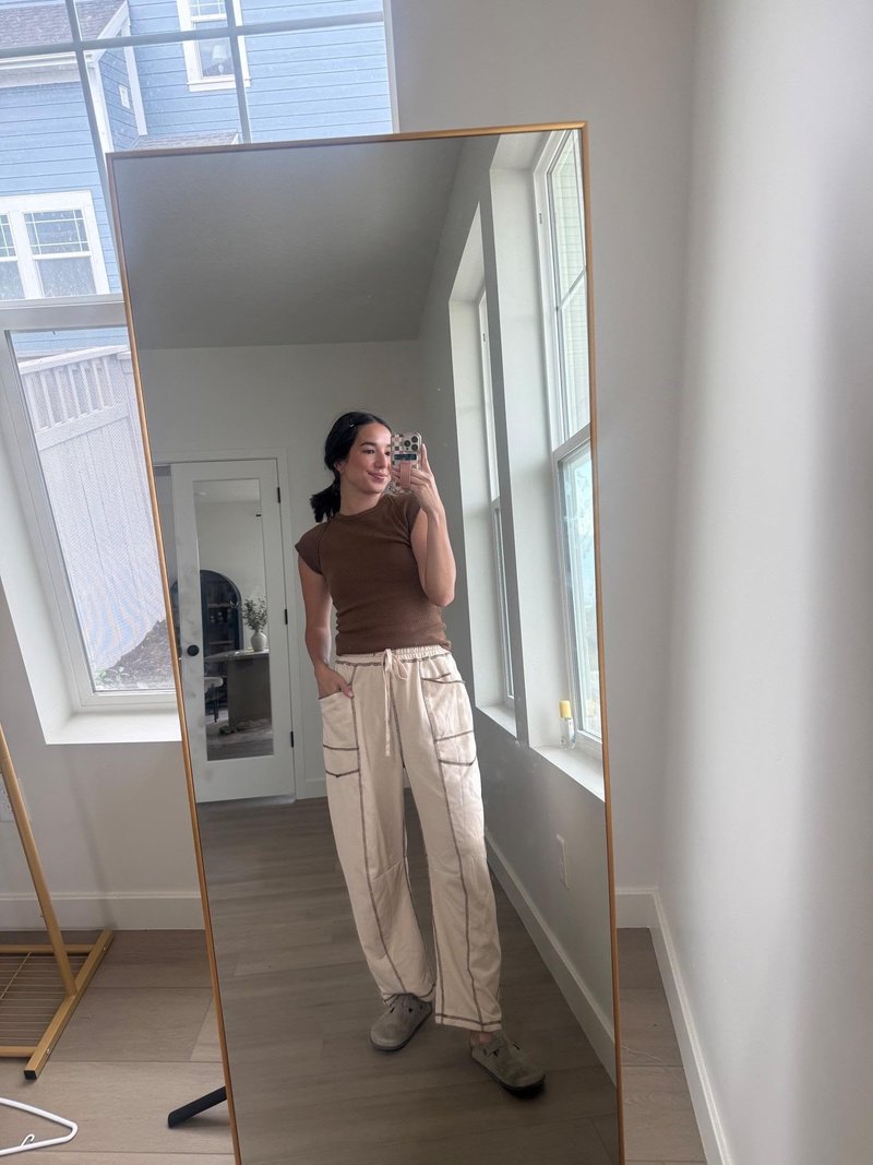 Athlisan Womens Baggy Barrel Pants Wide Leg Lounge Drawstring Sweatpants with Pockets(Khaki-M)