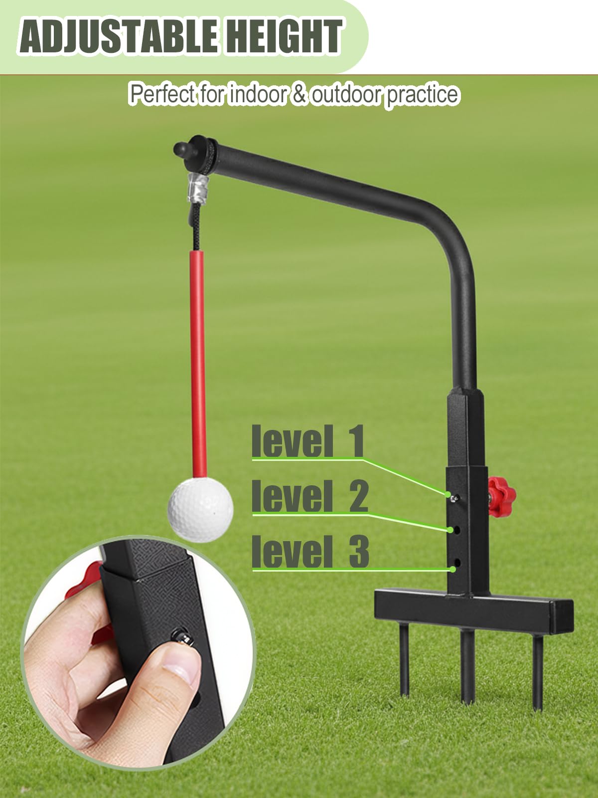 Mevfiya Golf Swing Trainer – Durable Iron Golf Trainer Swing Aid with 3-Level Height Adjustment & Resin Practice Ball | No Ball Golf Simulator & Golf Training Aid for Indoor Outdoor Golf Practice