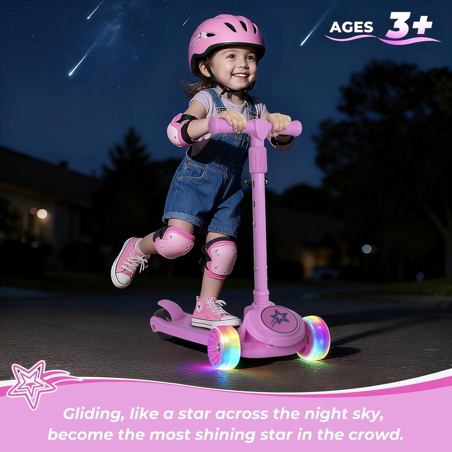 Nattork Kids Scooter - Light-Up Wheels, Adjustable Height Handlebars & Lean-to-Steer | For Ages 3-8, Up to 110 LBS