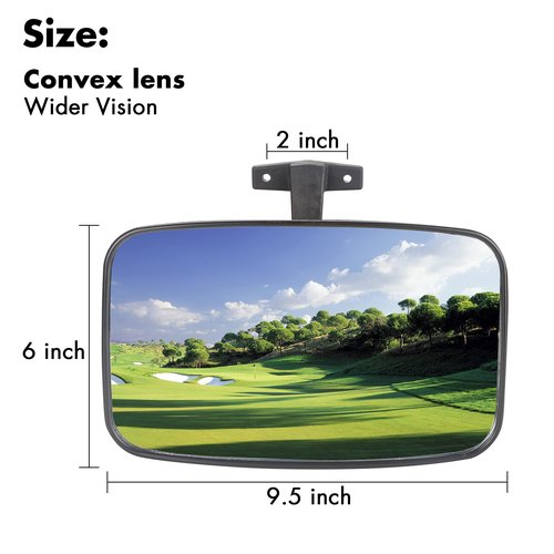 10L0L Golf Cart Mirror 9.5×7.5" Large Radian Extra Wide Panoramic Golf Cart Rear View Mirror Black Fits for Yamaha EZGO Club Car