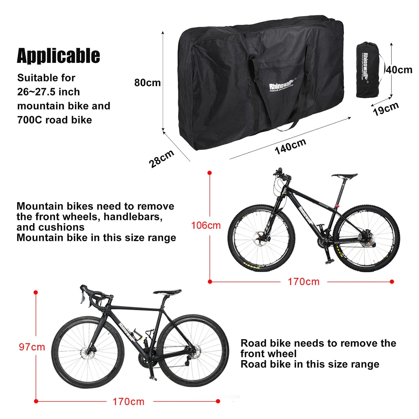 LIDARPHE Bike Travel Bag 26 to 29 inch Bicycle Storage Carry Case, Portable Folding Cycling Thick Mountain Bike Transport Case for Airplane Shipping, Professional Cycling Cover Accessories