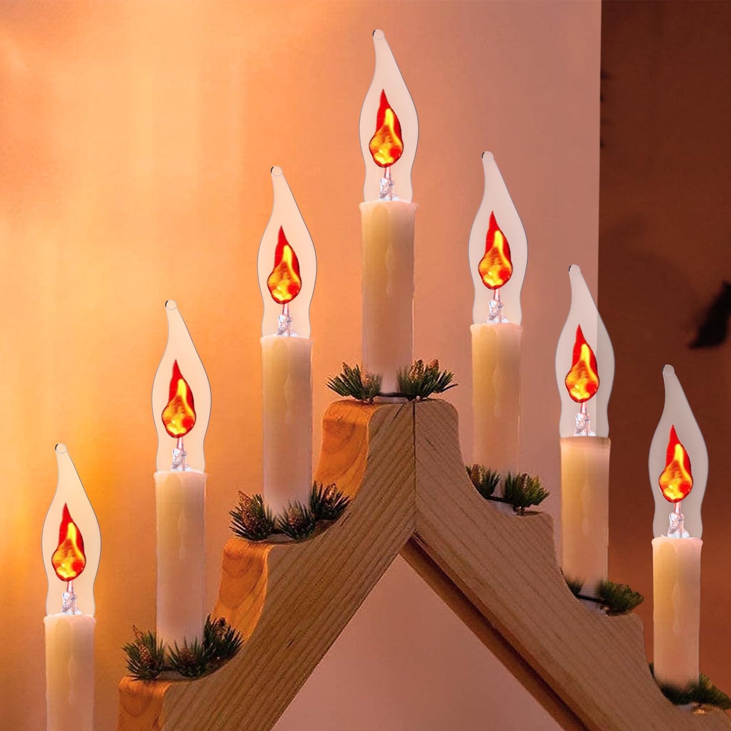 FANHONSE Halloween Flicker Flame Light Bulb, C18 Clear Flame Candelabra Replacement Bulbs, Halloween Decorations, 120 Volts, E12 Flame Candelabra Base Bulbs, 12 Pack