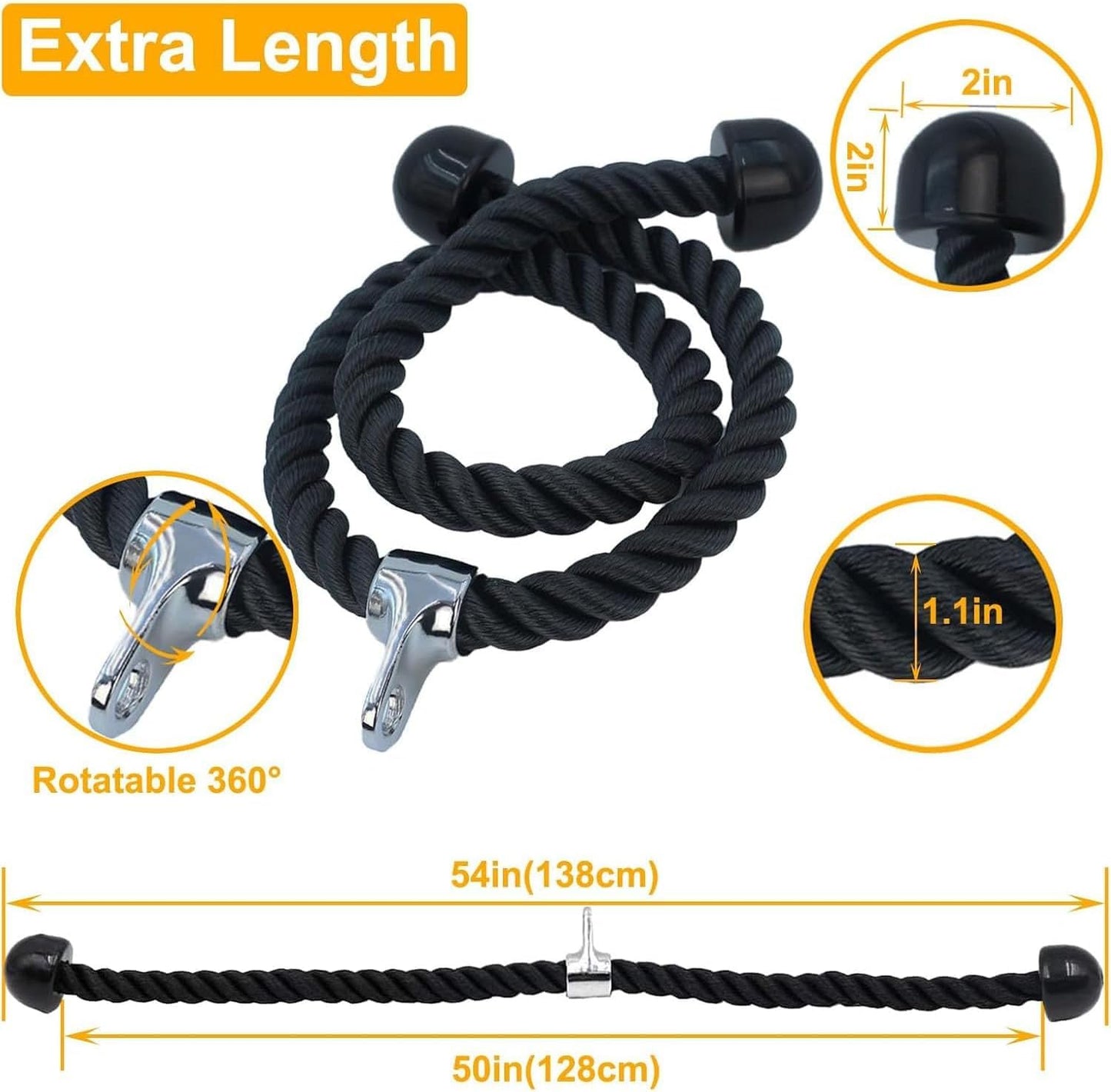 ccsxqy 54-Inch Tricep Rope Attachment | Heavy Duty Double Length Gym Rope for Cable Machine and Home Gym Pulley Systems - Durable Tricep Pull Down Accessory for Effective Workouts