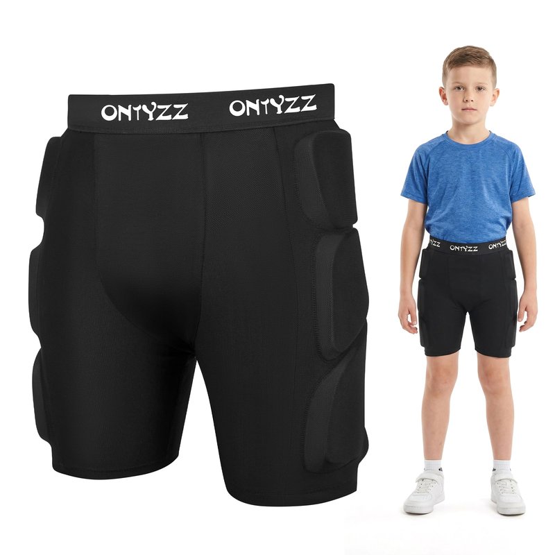 ONTYZZ Protective Padded Shorts, 3D Hip Protection Butt Pads, Impact Gear for Skiing Skating Snowboarding Skateboarding, L Black