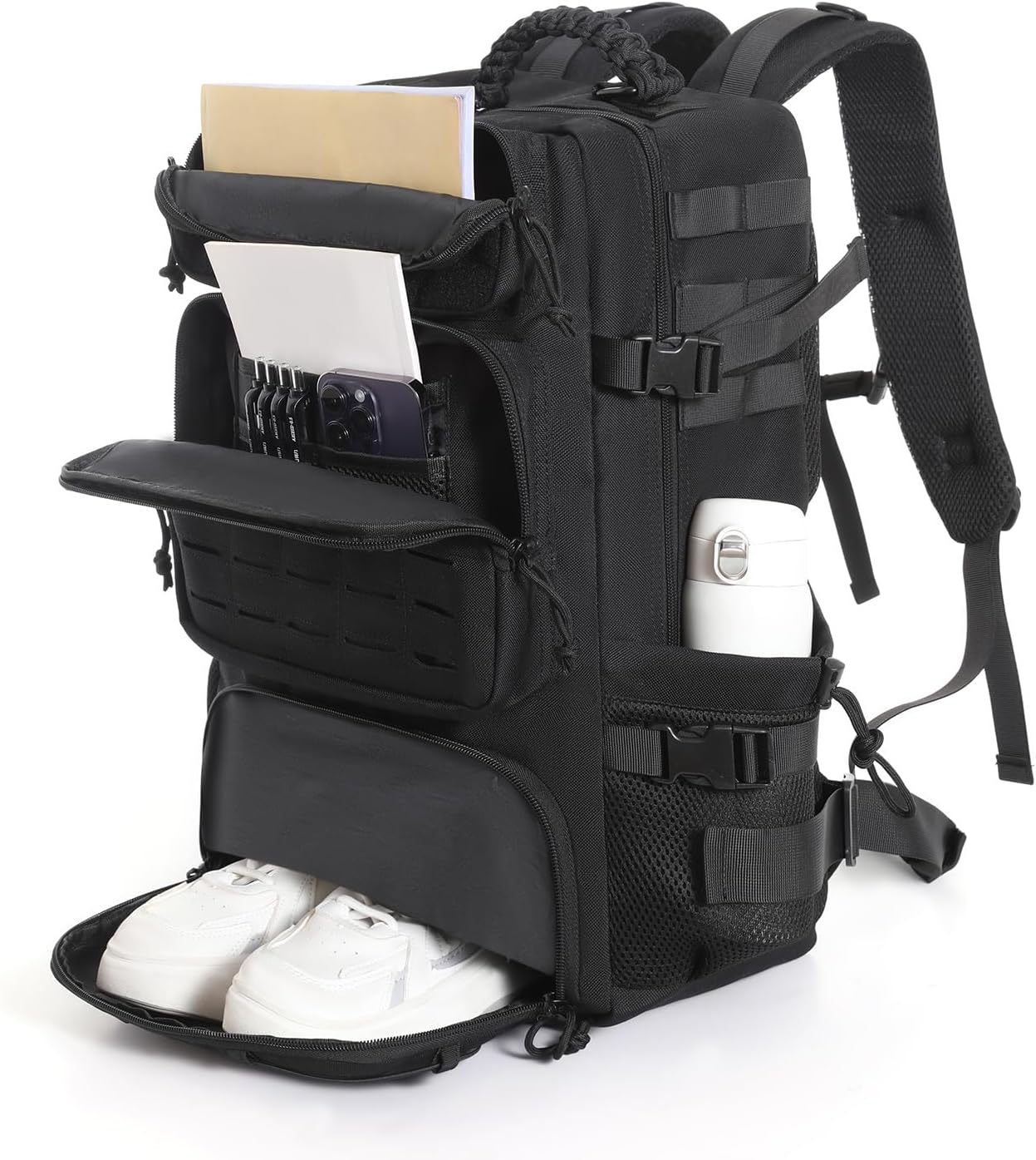 Skiennix Tactical Backpack - 35L Military Travel Bag with Shoe Compartment | Water-Resistant Black Rucksack for Hiking & Outdoor Survival