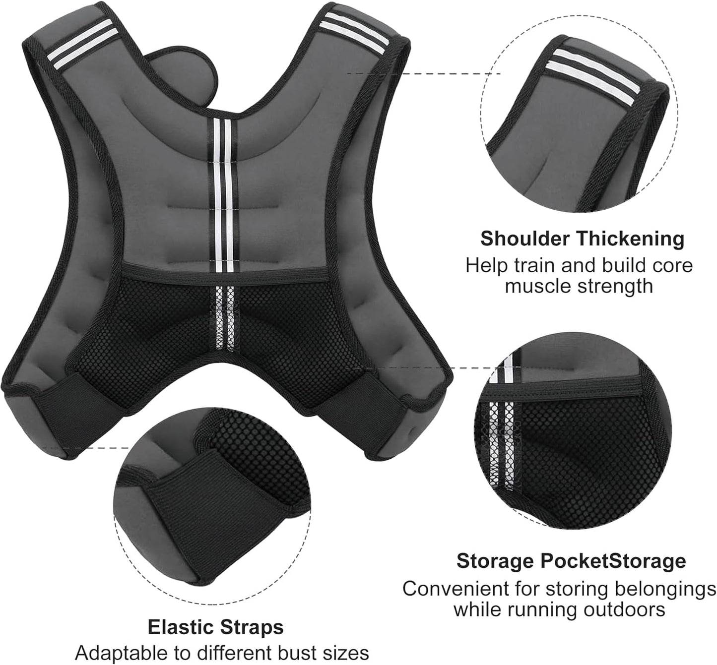 ZUETK Weighted Vest - Adjustable 6lb to 30lb | Reflective Stripe for Enhanced Safety - Ideal for Strength Training & Fitness