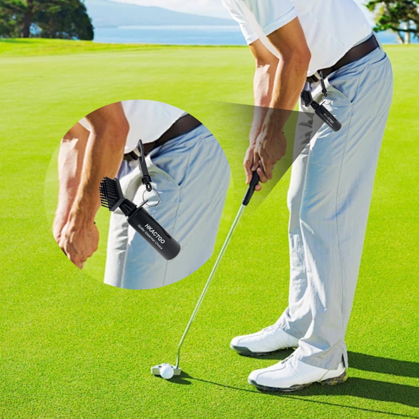 HKACTGO Golf Club Brush Cleaner with Clip and Squeeze Bottle 7.5 Inches Holds 4 Ounces Perfect for Keeping Your Golf Clubs Clean Durable and Portable Golf Accessories