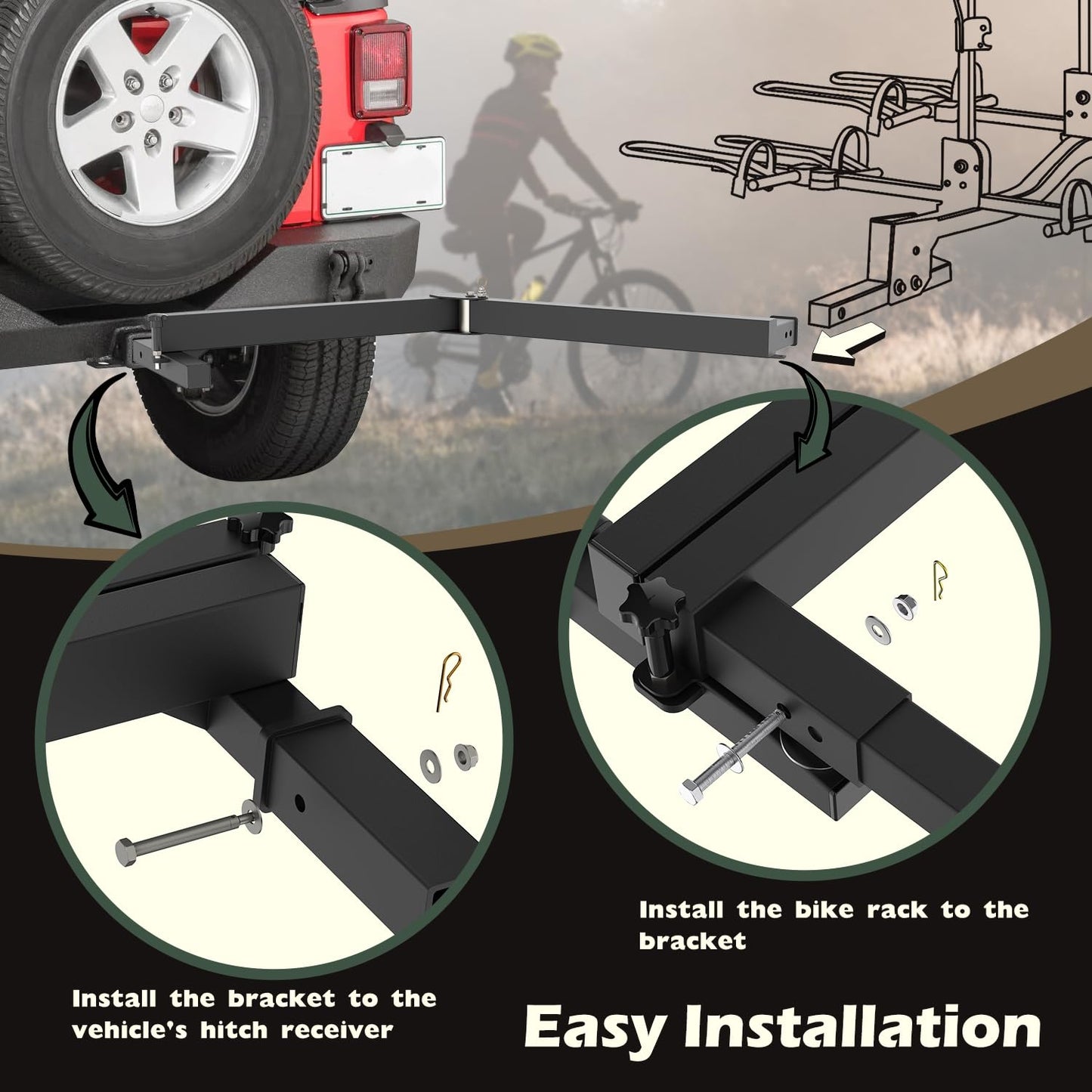 TOPOWN Swing Away Hitch Mount Bike Rack Extension 2” Receiver, Heavy Duty Bicycle Rack Swing Away Hitch Mount Adapter Compatible with Most 2 Inch Hitch Racks, Adjustable 120 Degree, Hold Up to 260 lbs