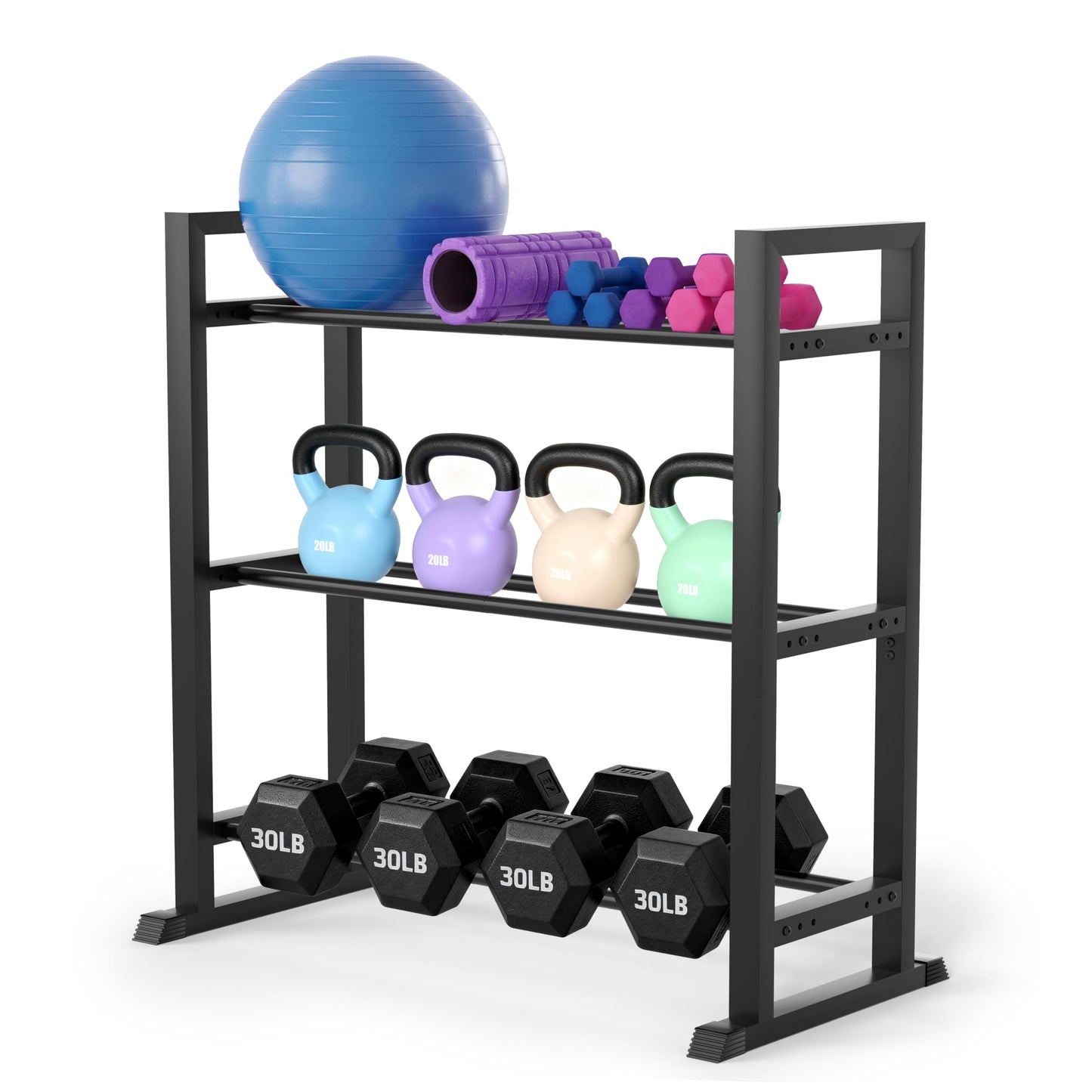 plthets 3 Tier Adjustable Dumbbell Rack - Weight Rack for Home Gym Dumbbells to 450 lb Capacity, Dumbbell Storage Rack Stand for Home Gym Dumbbells & Kettlebell