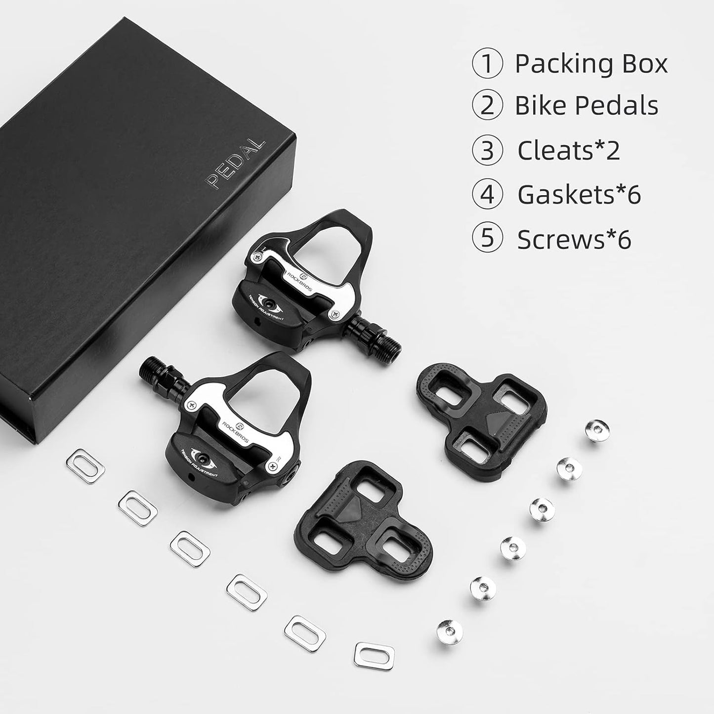 ROCKBROS Clipless Bike Pedals Set - Compatible with Look KEO | Durable Road Bicycle Cleats