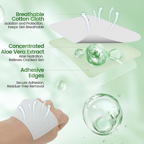 DooWee Aloe Vera Cracked Skin Patches - 50 Large 3x2 Inch Hydrating Bandages for Dry Heels & Hands