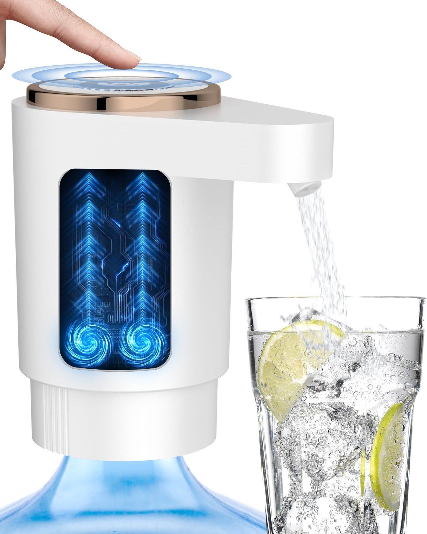 CozyCharm Water Bottle Pump, Portable Electric Water Dispenser Pump for 5 Gallon Bottles - USB Charging, Automatic Switch, Rechargeable Battery for Home Kitchen Room Camping, White