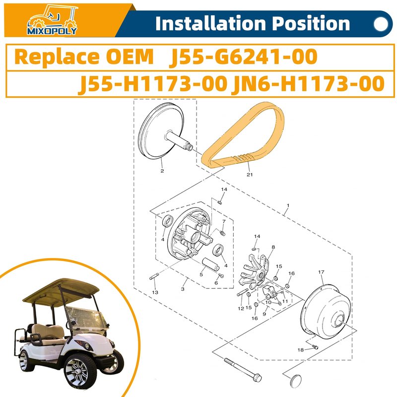 Mixopoly Starter Generator Belt & Drive Belt Kit for Yamaha G2, G5, G8, G9, G11, G14, G16, G22 and 2012-up G29 Gas Golf Cart, Replace OEM J55-G6241-00 J55-H1173-00 JN6-H1173-00