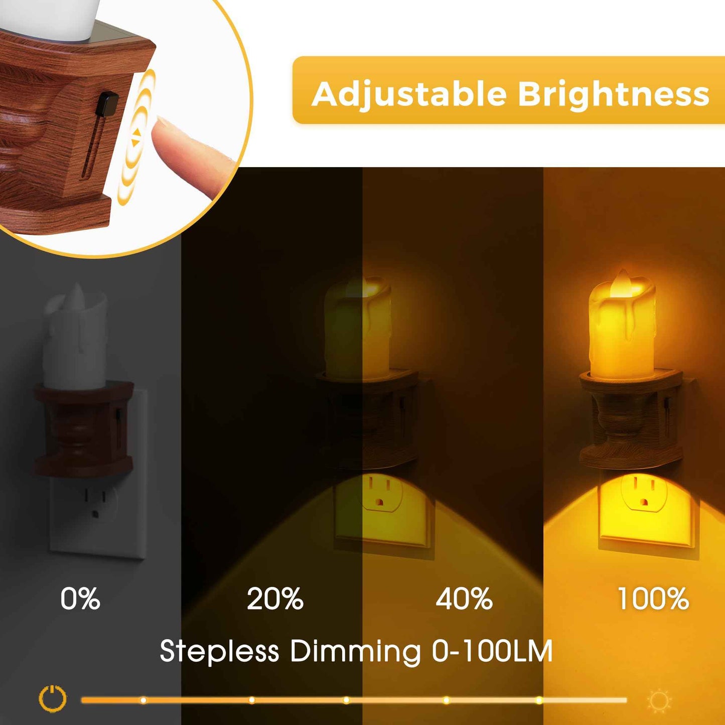 L LOHAS LED Night Light,[2-Pack] Flameless Candle Night Light with 3 Lighting Model, Dusk to Dawn Sensor,0-100LM Brightness Dimmable,Amber Light,Vintage Nightlight for Adults Hallway Bedroom
