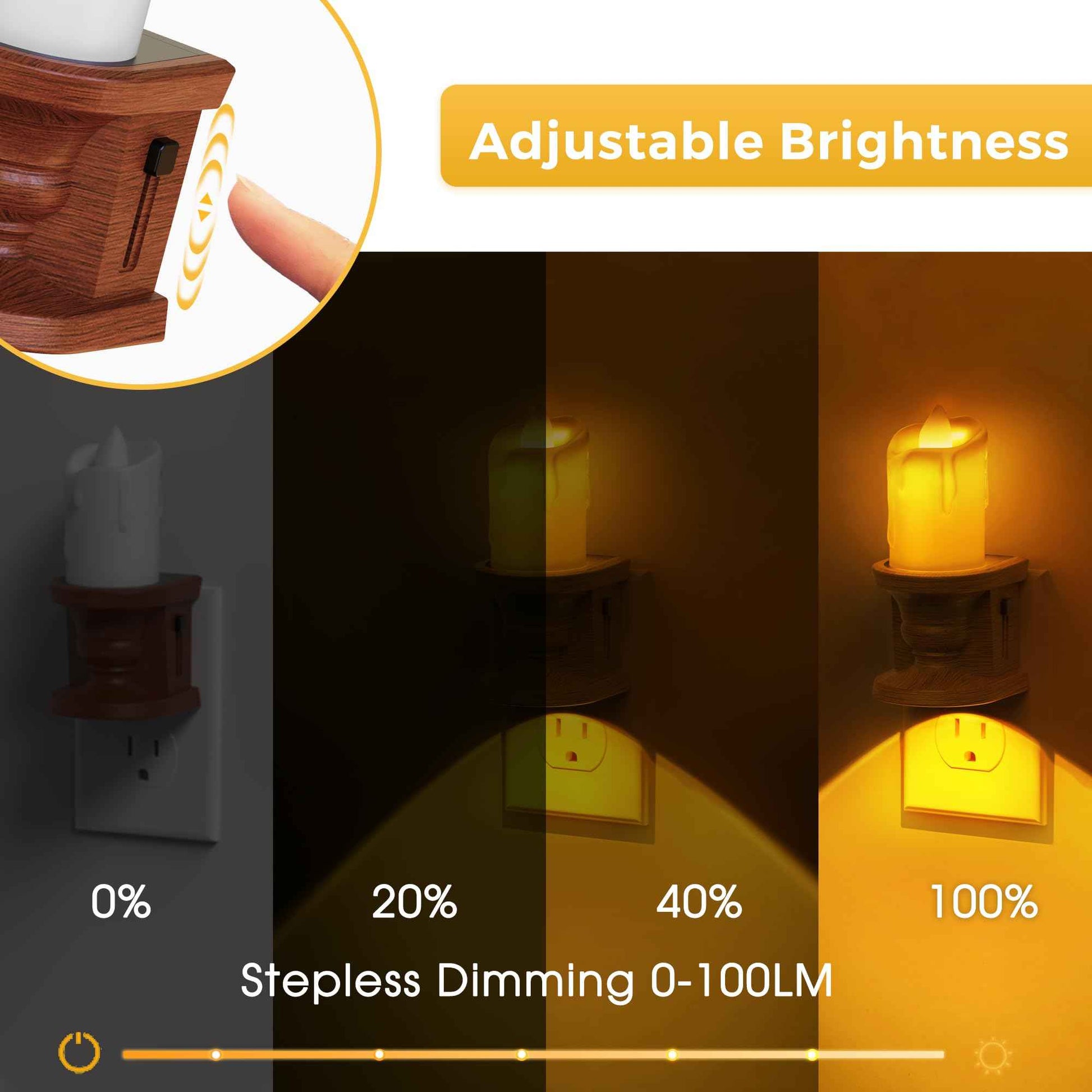 L LOHAS LED Night Light,[2-Pack] Flameless Candle Night Light with 3 Lighting Model, Dusk to Dawn Sensor,0-100LM Brightness Dimmable,Amber Light,Vintage Nightlight for Adults Hallway Bedroom