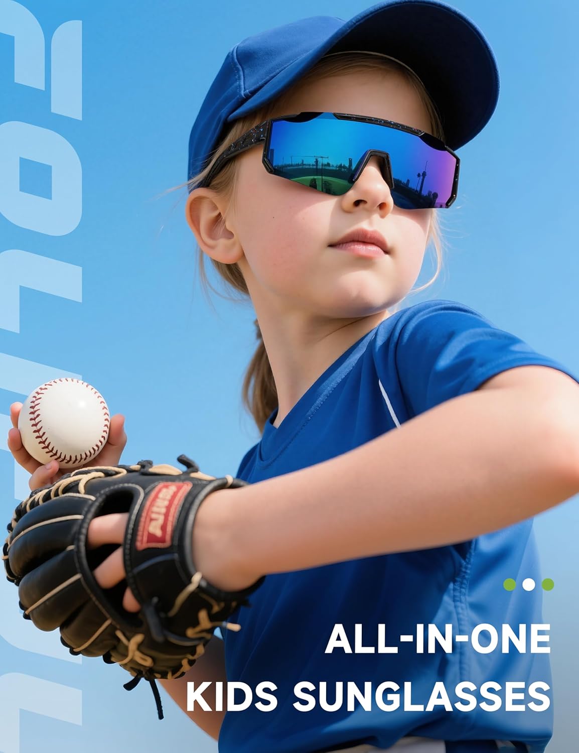 Skiennix Kids Polarized Baseball Sunglasses - UV Protection Sports Eyewear for Ages 3-12 | Softball & Cycling