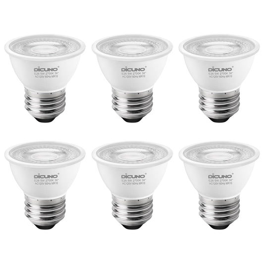 DiCUNO PAR16 LED Bulb Dimmable, 5W Short Neck Spotlight Bulb, 550Lumen, 38° Beam Angle, Warm White 2700K, 50W Equivalent E26 LED for Recessed Light, Curio Cabinet, Pack of 6