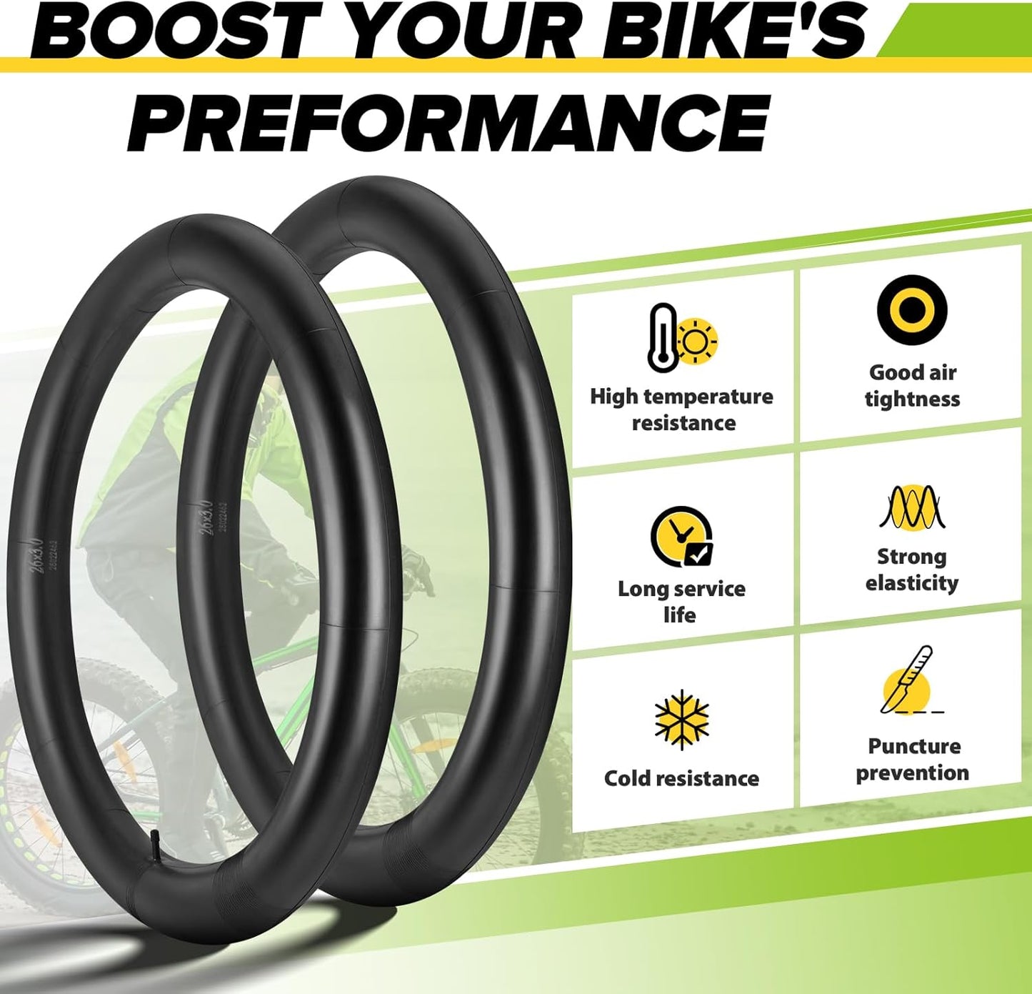 Skiennix Fat Tire Bike Inner Tubes - 20/26" x 3.0/3.5 with 32mm AV Schrader Valve & 2 Tire Levers