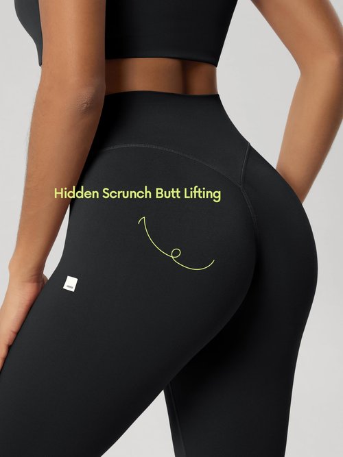 ODODOS Hidden Scrunch Butt Lifting Leggings for Women - 25" No Front Seam High Waist Booty Sculpting Yoga Pants, Black, Small