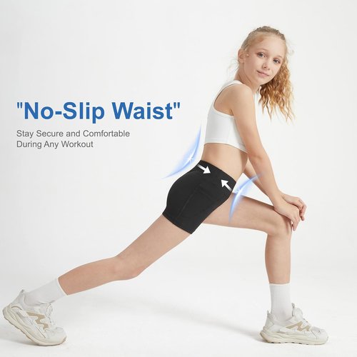 DIPUG Girls Volleyball Shorts - 3 Pack High Waist Biker Shorts with Pockets for Dance & Gymnastics