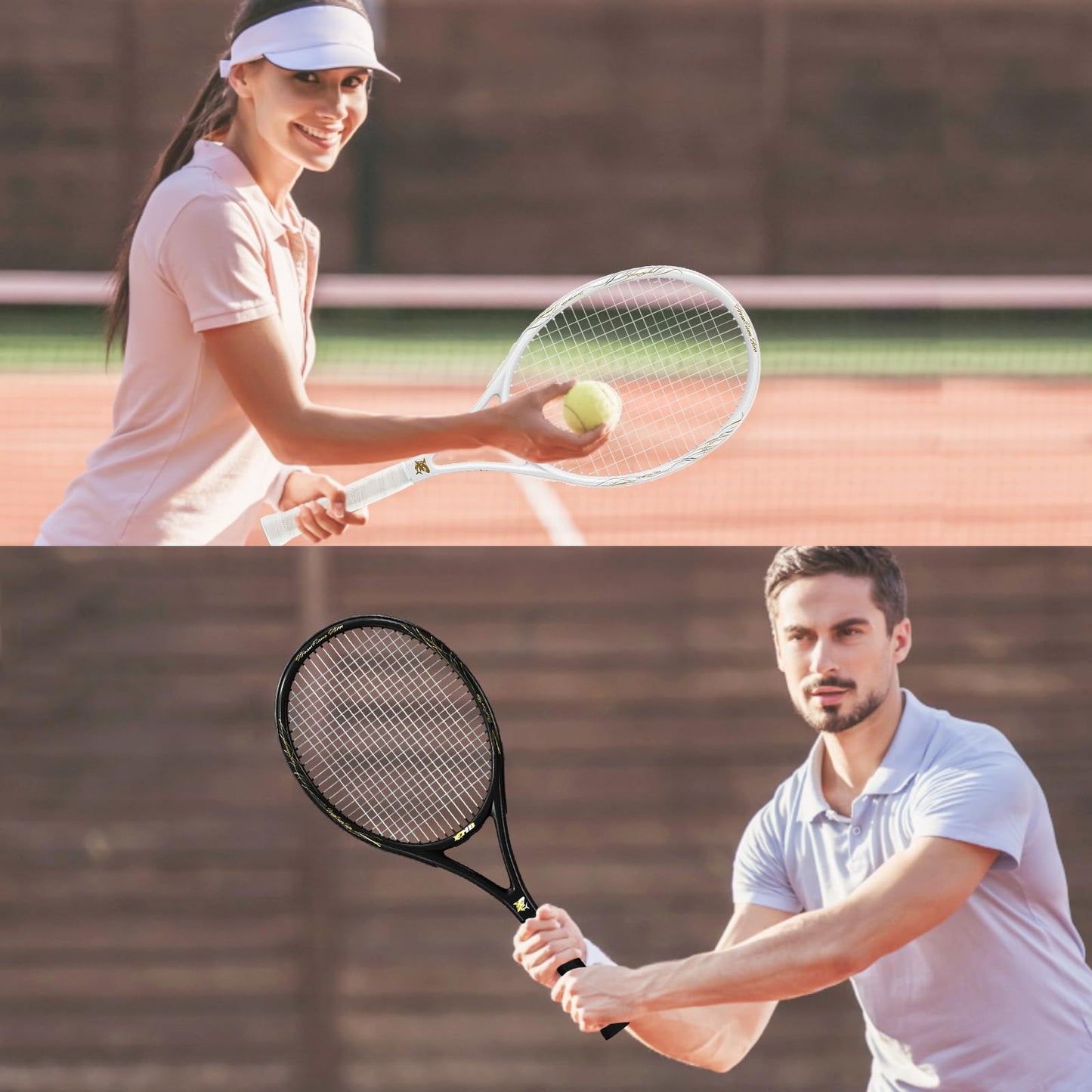 MBFISH Tennis Racket - Super Value Set with Pre-Strung, Comfortable Handle, 27'' Tennis Racquet for Adults, Includes 4 Tennis Balls, 2 Overgrips and 2 Tennis Bag (White Black)