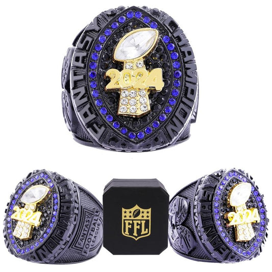 noblehead 2024 Fantasy Football Ring | Heavy FFL Champion Ring | Gold Silver Tone Plated Award Trophy for Fantasy Football League Winner (size 13)