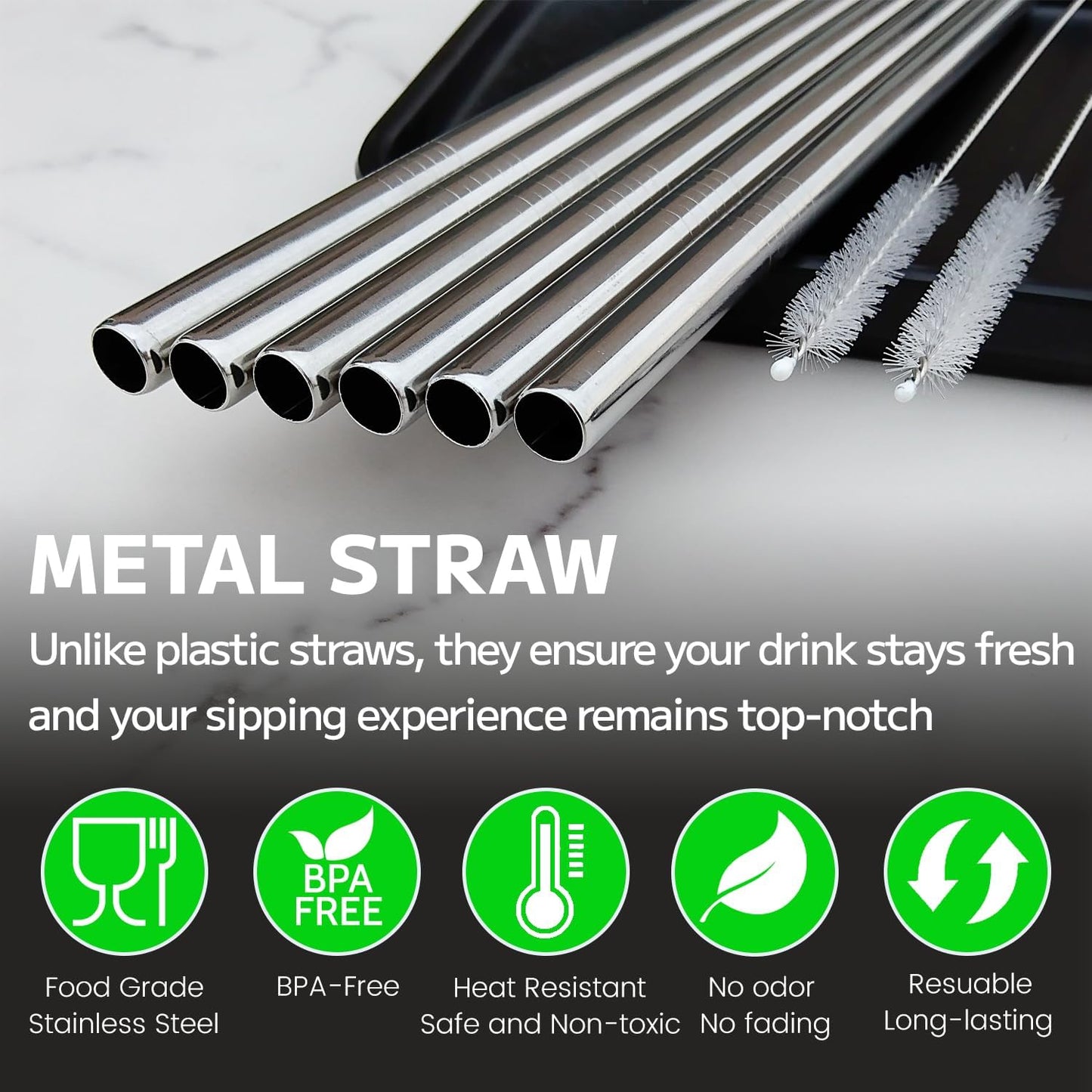 MIMORE Metal Straws for Owala | 6-Pack Stainless Steel Reusable Straws - Dishwasher Safe, Fits 24 oz & 32 oz