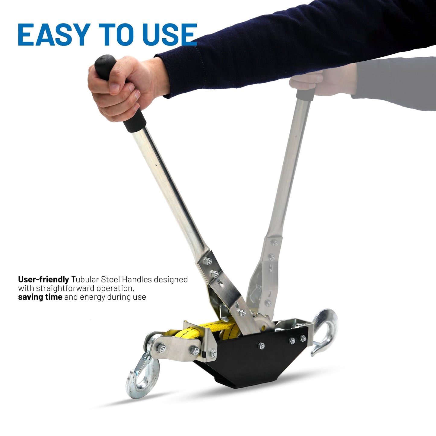 POLESTAR Come Along Winch, 4000 lbs Pull Capacity, 4 ft Winch Strap, Hand Winch with 2 Hooks, Heavy Duty Dual Ratchet Cable Winch Puller, Automotive Towing Hoist Puller for Recovery, Moving, Securing